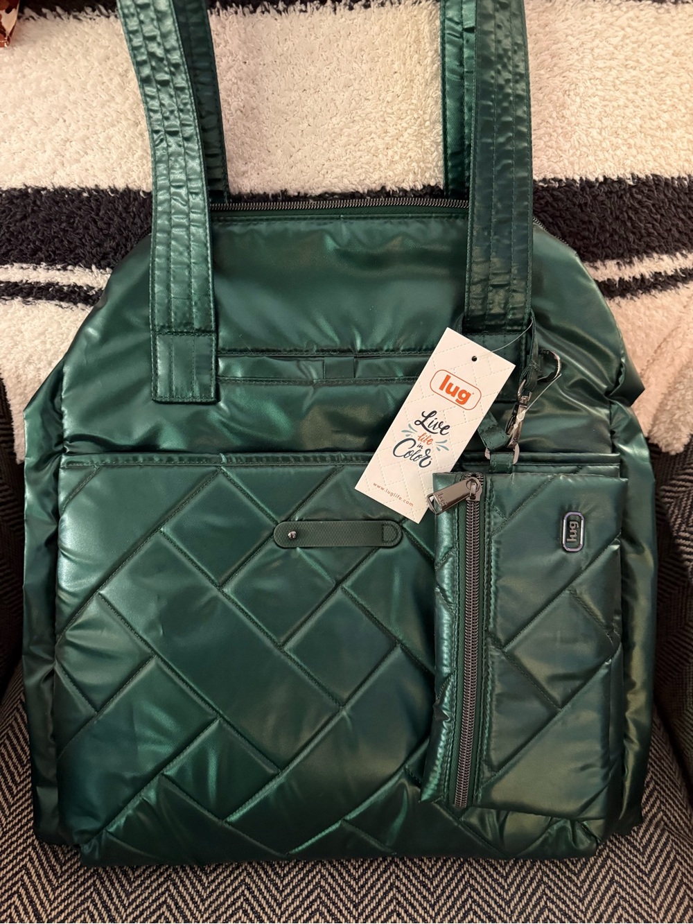 lug Quilted Tote in Emerald Green